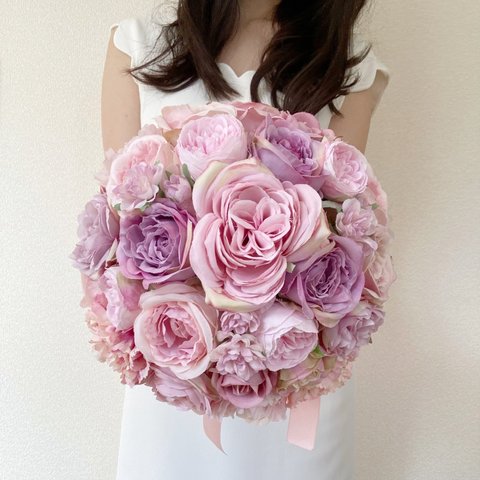 ラベンダーピンクのラウンドブーケ silkflower wedding bouquet