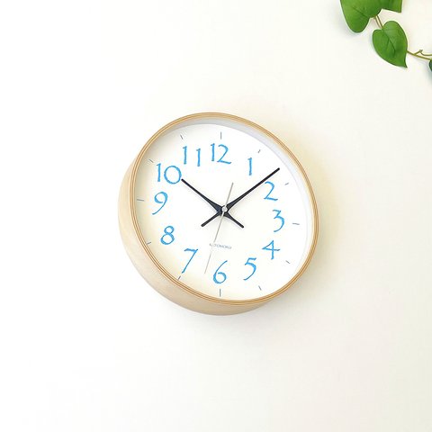 plywood clock 20 ライトブルー km-119LBRC 電波時計 連続秒針 掛け時計