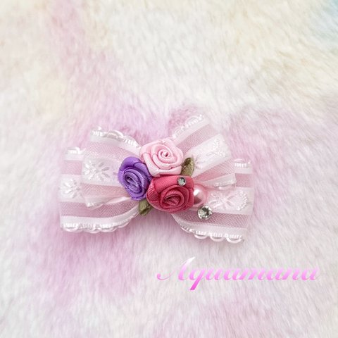 薔薇エレガントRose🌹花柄リボン💜🩵🤍🩷