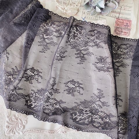 1m 綺麗 花 フラワー ストレッチレース 黒 BK200921 ハンドメイド 手芸 素材 材料 DIY