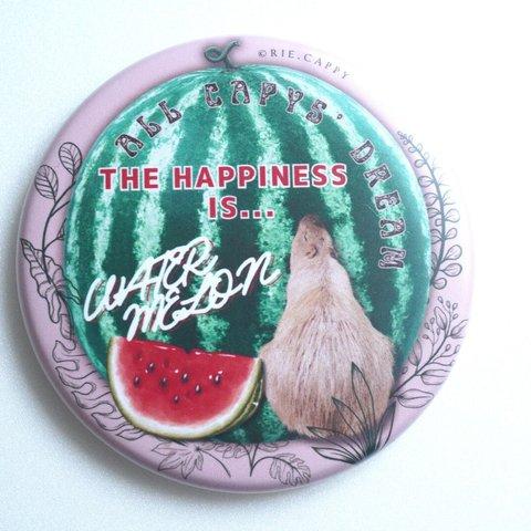 カピバラ缶バッジ　「スイカ」Capybara badge "Watermelon" 