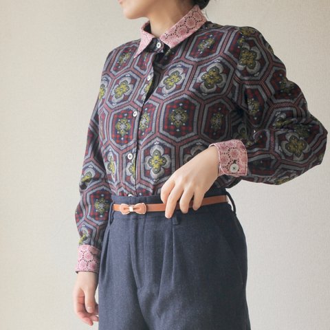 [SALE!!!] レース襟のKasuri casual shirt (no.096)