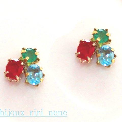 - fukai no kirakira - Ruby & Emerald & Apatie Earrings