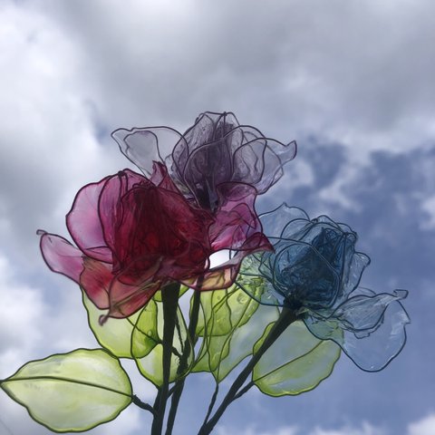 🌸恋花🌸　アメリカンフラワーガラスのようなバラ3本セット