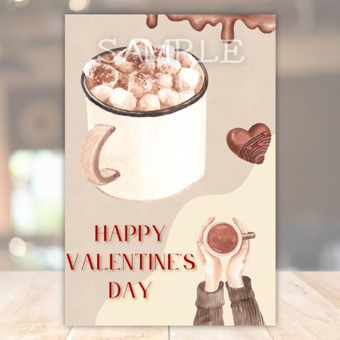 ホッと一息バレンタインカード　温かいココア　チョコレート　バレンタイン　バレンタインカード　メッセージカード