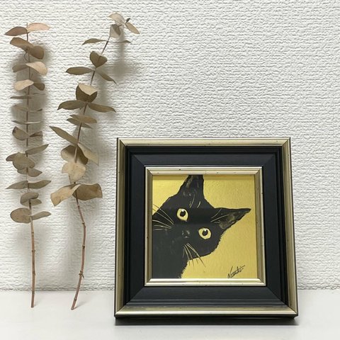 【額入り原画】黒猫　動物画