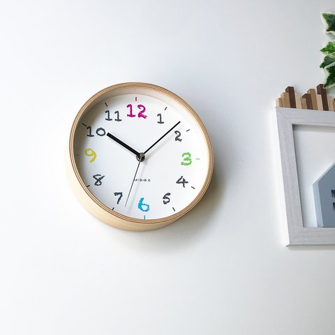 plywood round wall clock 14 ナチュラル 電波時計 連続秒針 km-85NRC