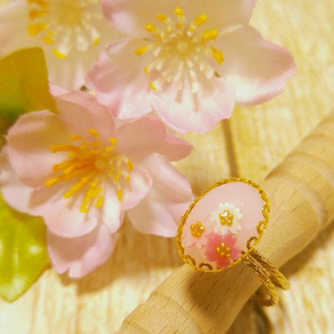 受注製作＊春風とともに＊小さな桜のオーバルリング