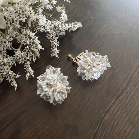 透明 フラワー イヤリング Transparent Flower set