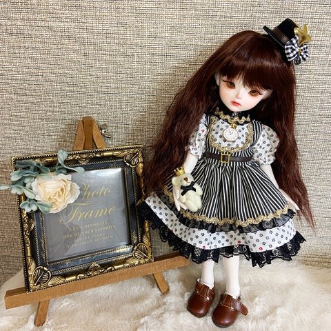 JANAYA ハンドメイド　BJD 1/6サイズドール 服　ストライプワンピース　4点セット