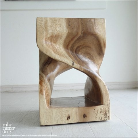 無垢材 ウェーブスツールWNA イス 天然木 椅子 ベンチ 木製スツール ナチュラル 天然木 モンキーポッド ハンドメイド 送料無料