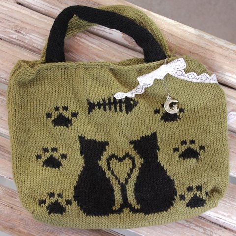 ネコ猫の恋人☆ ミニバッグ。手編み。