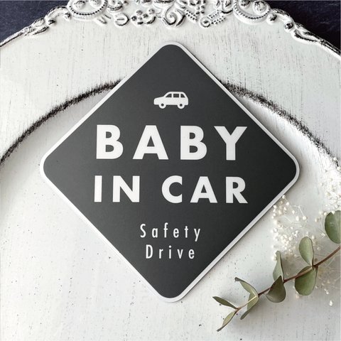 【送料無料】BABY IN CAR マグネット ブラック/ダイヤ型 【UV耐水耐候】ベビーインカー　