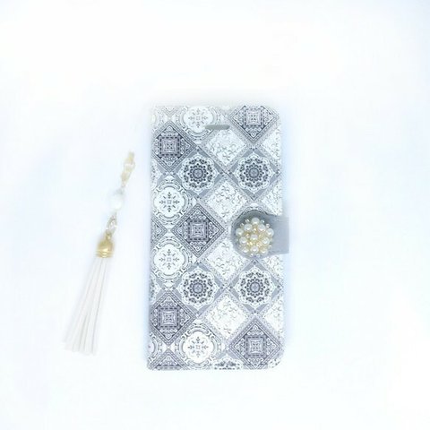 【pajour 】(  グレージュ  ) イズニック タイル 柄 手帳型 スマホケース【タイル柄】iphoneX/Xperia/plus/iphone8/xz/SC-04/AQUOS/Android