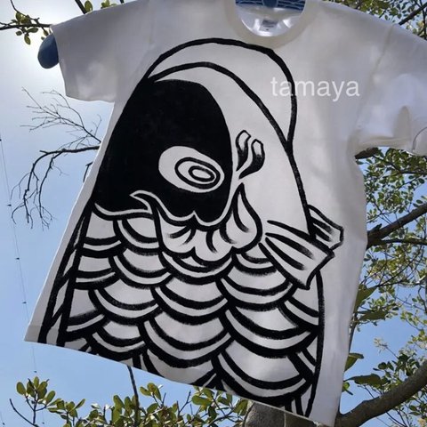 【真鯉】こいのぼりTシャツ　黒【受注製作】