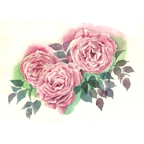 （原画）薔薇【水彩画】送料無料 絵画 インテリアにおすすめ