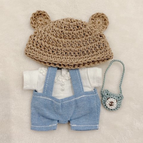 ちびぬい服　ハンドメイド♪  服上下とクマの帽子とかばんの4点セット