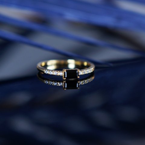 【Sterling Silver925】Black Rectangle CZ Stacking Ring