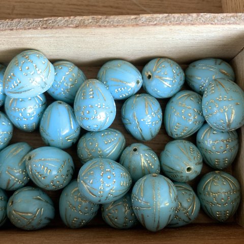 【2コセット】JIRI＊IVANA#czech beads#チェコビーズ　Easter egg14✖️12㍉ mint/bronze