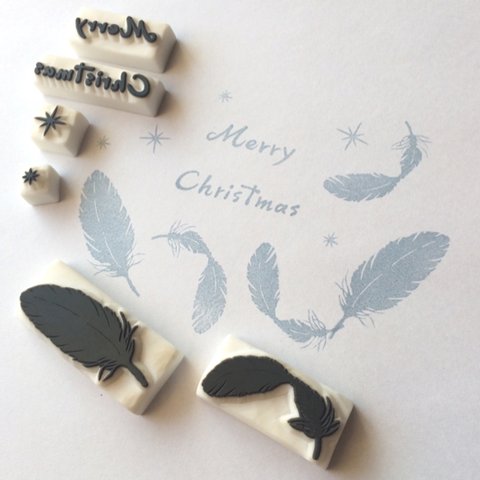    【受注制作】☆Merry Christmas ☆  Angel's feather   fairy's feather     〜羽根はんこ6点セット〜