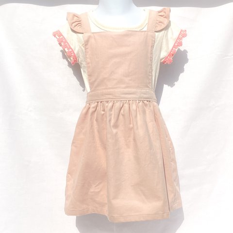 《子供服》フリル付きエプロンスカート　グレイッシュピンク【ハンドメイド】100サイズ　