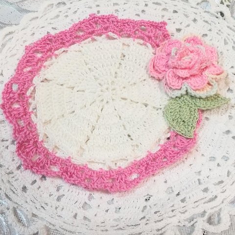 薔薇のドイリー・コースター A ・かぎ針編み