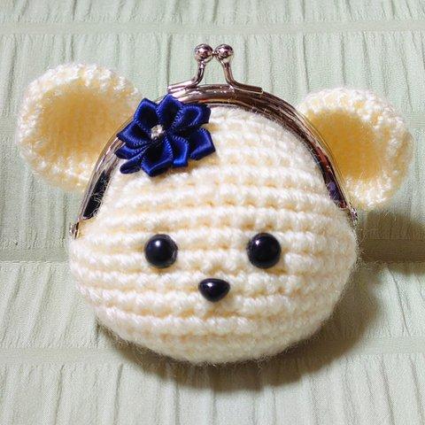 おめかしクマさんのがま口(青いお花)🧸