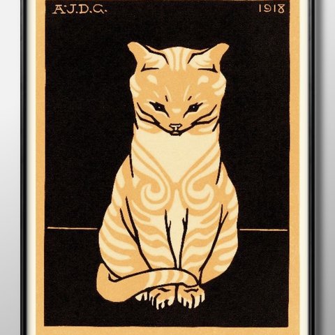 0342■A3アートポスター『グラーグ作　座っている猫』絵画/イラスト/デザイン/上級マット紙採用