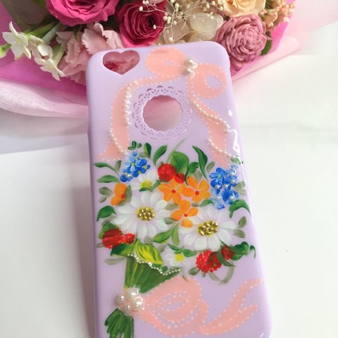 超大特価❗️  花束とピンクリボンのペイントiPhone6plusケース♡