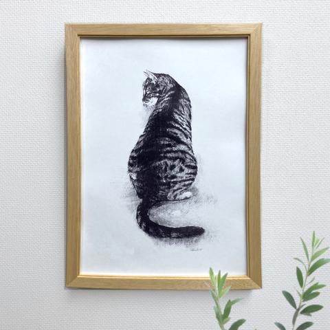 版画「振り向く猫」