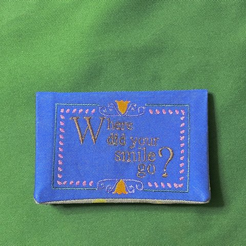 レトロな刺繍の名刺入れ　Blue ver.