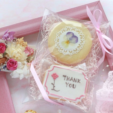 お花レースクッキー＋カーネーションメッセージプレート【アイシングクッキー】母の日