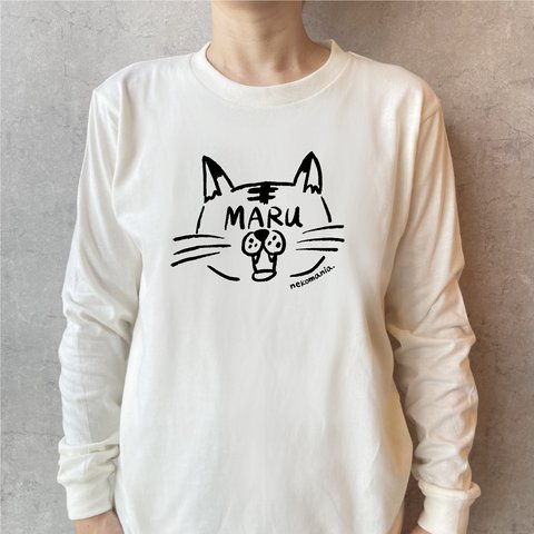 【名前可】顔ネーム 猫ロングスリーブTシャツ(長袖)