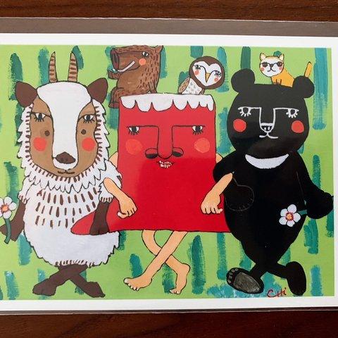 赤富士さんと仲間たち（飾れるポストカード）