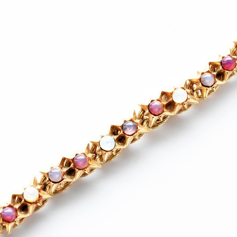 Vintage 1950’s opal style　white × raspberry × lilac bracelet