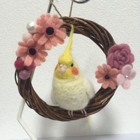 ※専用ページです※ひなのん様ご依頼、オカメインコちゃんのリース♪羊毛フェルト