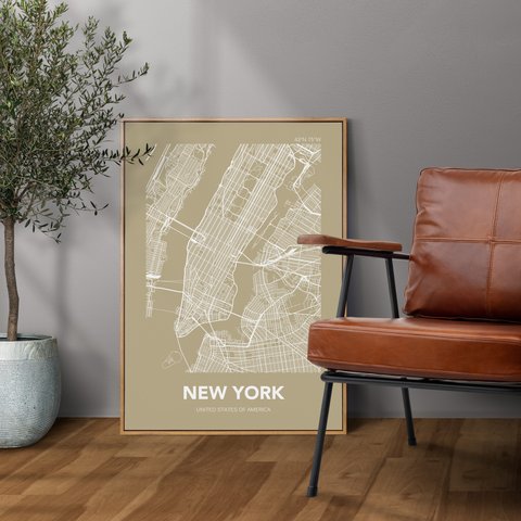 アートポスター MAP ニューヨーク アメリカ ベージュ L判 ハガキ 2L判 A4 A3 B3 A2 B2 アート モノトーン 地図 インテリアポスター【MAP_BEB01】