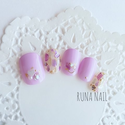 RUNA♡パステルパープル♡シェル埋めネイルチップ