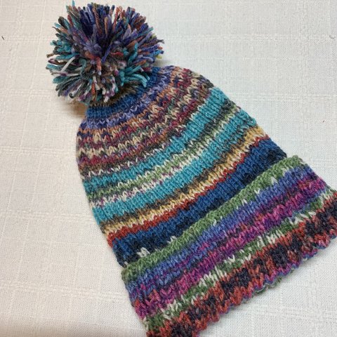  🧶子ども用 世界でひとつの毛糸の帽子 手編み カラフルMIX ドイツ製 毛糸 opal sockenwolle