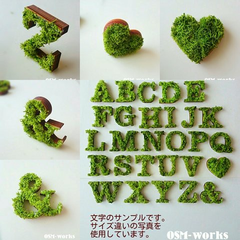 木製オブジェ(モス)Ｌサイズ(18.5cm)×１点 アルファベット「Ｚ・＆・ハート♥」