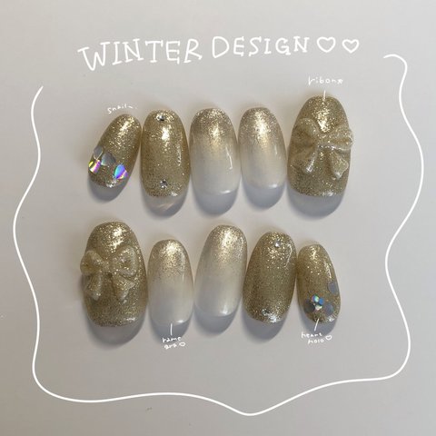 winterdesign ゴールド リボンネイルチップ 🎀