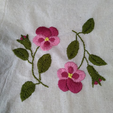 花刺繍巾着