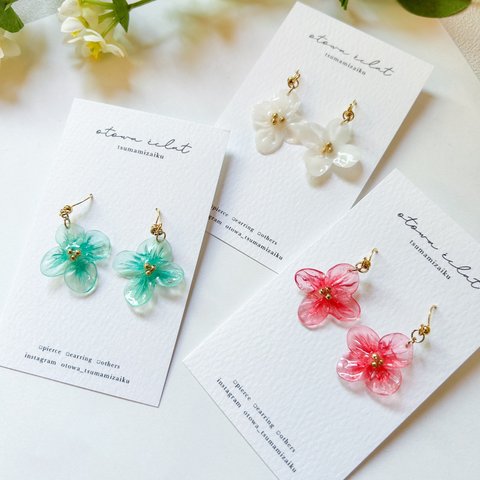 【レジン加工】つまみ細工　春の花ピアス　イヤリング