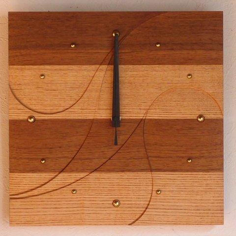 無垢の木の電波掛け時計　タモ　チーク　０００３