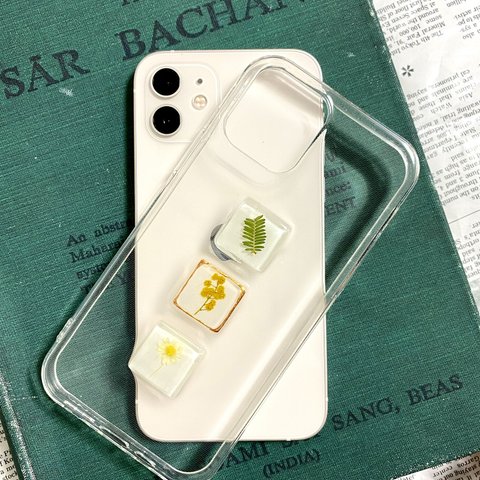 ミモザ　立体スクエア押し花スマホケース＊全機種対応＊