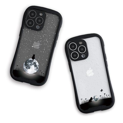 月と猫　グリップケース　クリア　iPhoneケース　iPhone14ケース