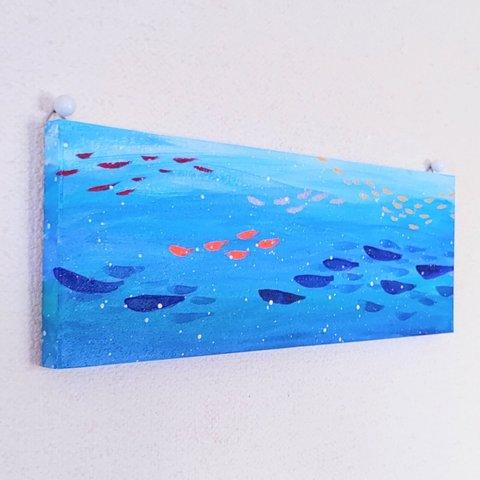 「魚といっしょに海中散歩」抽象画＊コルクボードの原画＊アートパネル