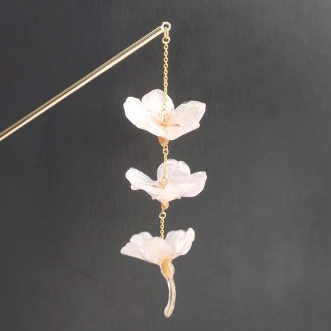 【No.2315】Everpink Sakura. 本物の桜の揺れる髪飾り／簪（かんざし）／ヘッドドレス 3連 ソメイヨシノ