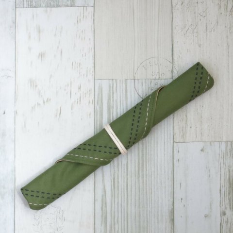 刺し子の箸袋-オリーブグリーン-
