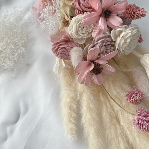 ピンクのスワッグ　プレゼント　ギフト　結婚祝い　各種お祝い　スワッグ　花束